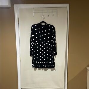 Zara Teddy Fleece Polka Dot Midi Dress Black White Medium